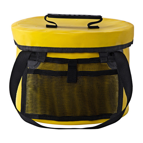 Portable Folding Wash Basin Water Container Pail with Lid and Handy Tool Mesh Pocket Collapsible Bucket for Fishing and Camping